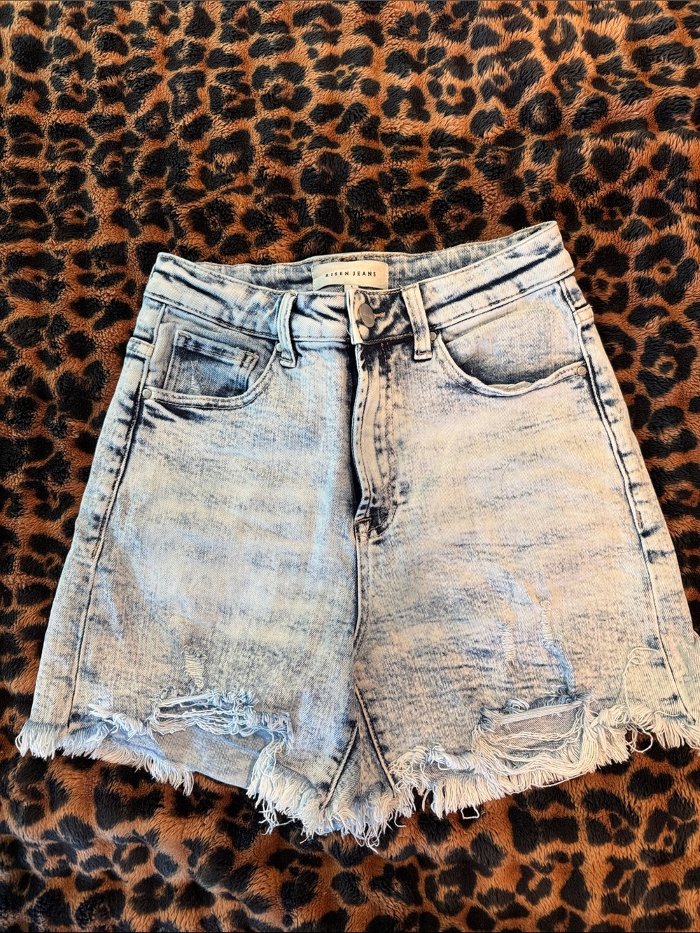 Light Blue Frayed Hem Denim Shorts